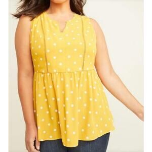 NWT Lane Bryant Mustard Yellow Polk a Dot Top‎ Women's Size 20 Babydoll Lattice